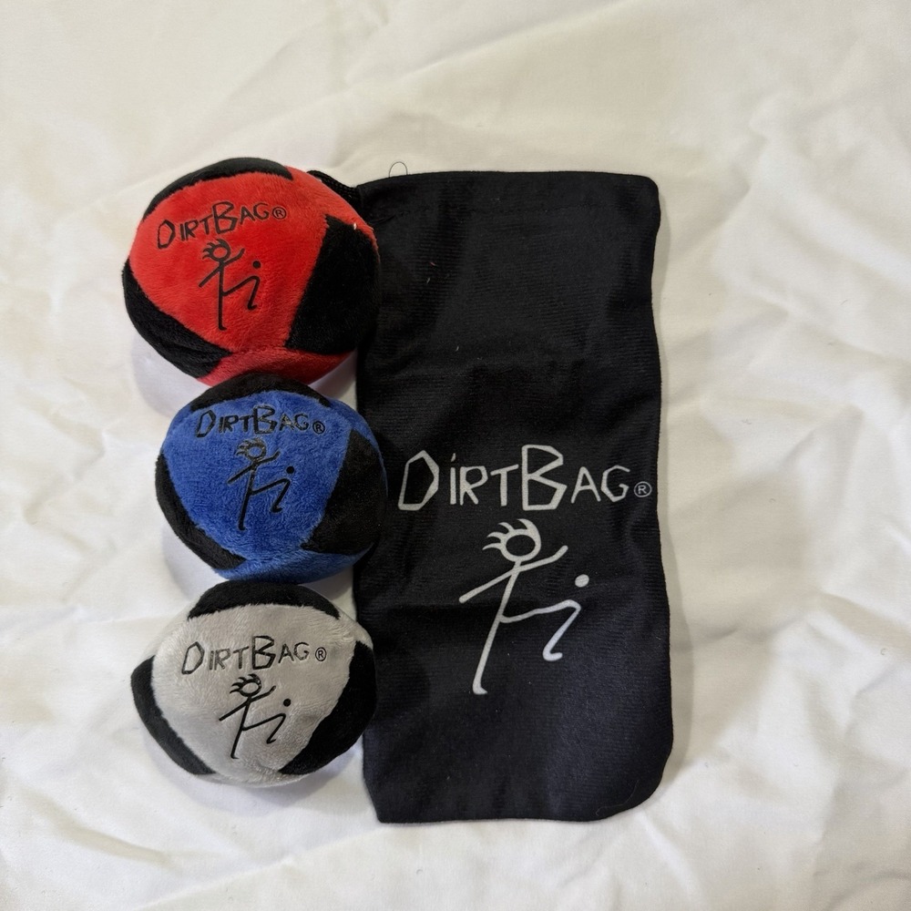 DirtBag Classic Footbag 3 Pack Hacky Sack Red Blue White + Carry Pouch New